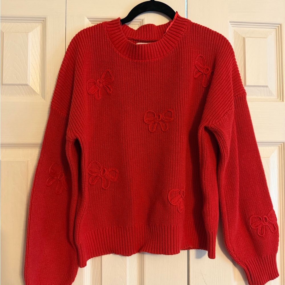 Laura Ashley Red Bow-Appliqué Crewneck Sweater 🎀